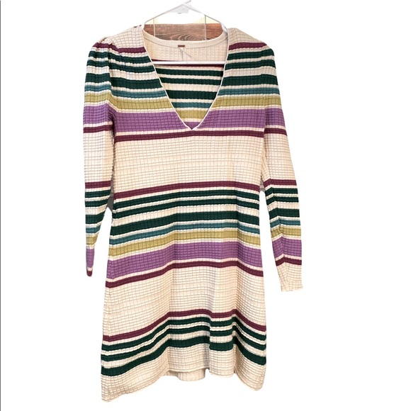 Free People Womens Gidget Sweaterdress Striped V-Neck - Ivory - Picture 4 of 9